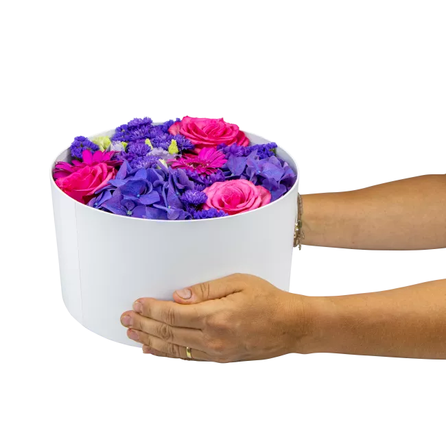 Box of purple flowers closed